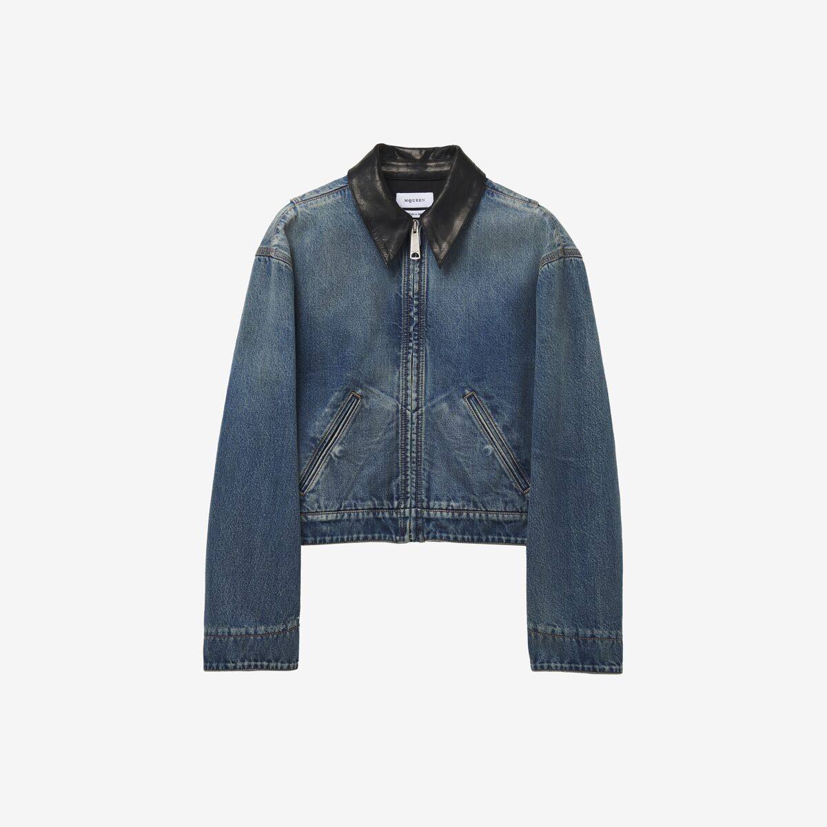 Alexander McQueen Women's Blue Contrast Collar Denim Jacket - 8 (Cotton)